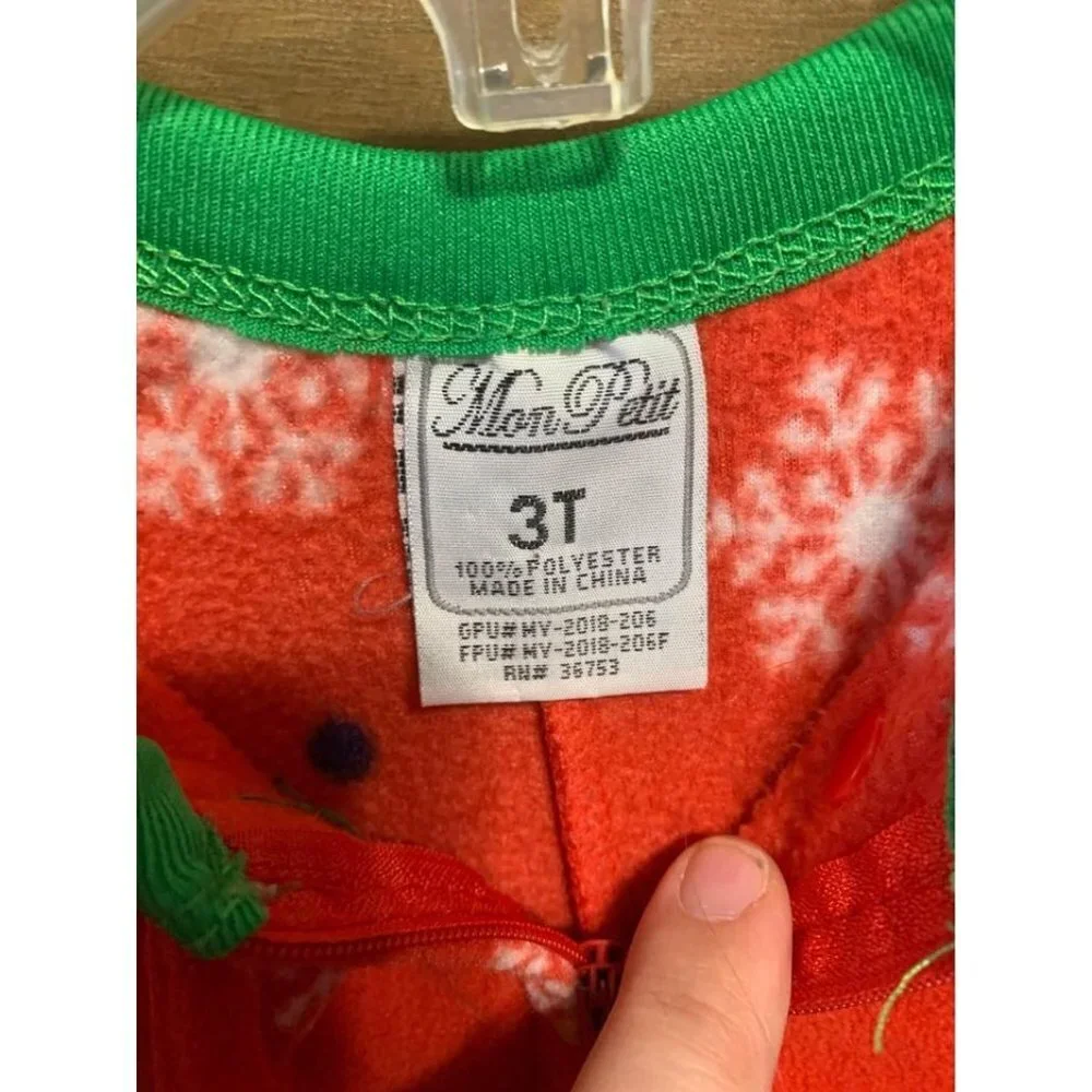 Vintage Mon Petit Fleece Christmas Pajamas Toddler Size 3T Red Green